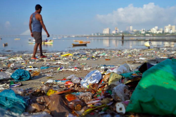 Plastic pollution along an Indian shoreline